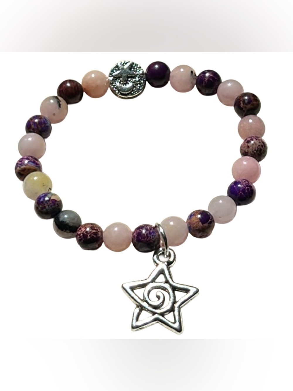 Handmade Star Pendant Bracelet with Natural Pink Quartz & Sea Sediment Stones!